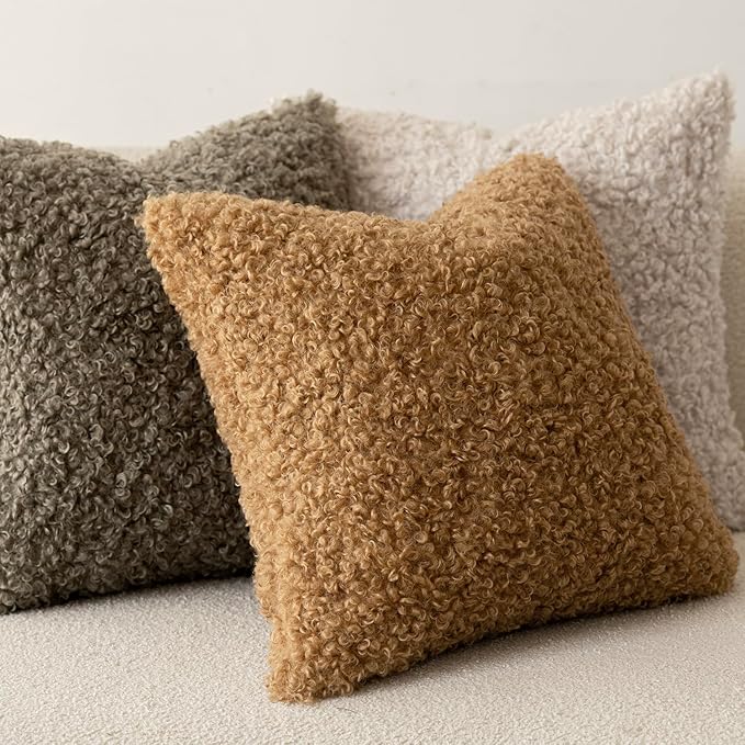 Foindtower 2 Pieces 26x26 Inch Bronze, Faux Fur Throw Pillow Cover Accent Sherpa Pillow Fuzzy Soft Pillowcases Sheepskin Decorative Fleece Cushion Case for Bed Couch Living Room