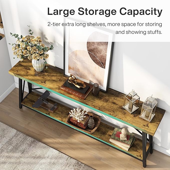 Tribesigns 70.9 Inches Extra Long Sofa Table Behind Couch, Industrial Entry Console Table for Hallway, Entryway & Living Room, Rustic Brown