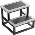 Step Stools, Heavy Duty Stepping Stool for Kids Adults, Non-Slip Metal and Wooden 2 Steps Foot Stool for High Beds and Kitchen, Round Corner, 500 Lbs Capacity, Cement Gray