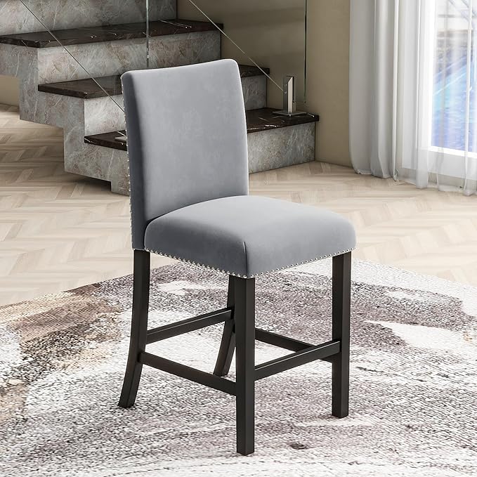Ball & Cast 5 Piece Dining Table Set with 4 Velvet-Upholstered Chairs,Living Room Furniture W/ 35" Rectangle Faux Marble Top Table,for Restaurant,Home Bistro,Grey