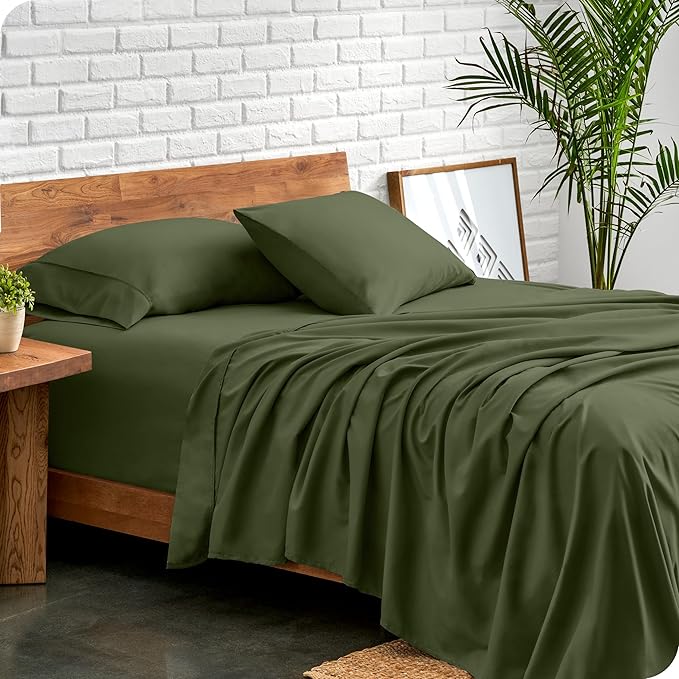Bare Home Split Head Flex King Sheet Set - 1800 Ultra-Soft Microfiber Bed Sheets - Double Brushed - Deep Pockets - Easy Fit - 4 Piece Set - FlexTop King Bedding (Split Head Flex King, Cypress)