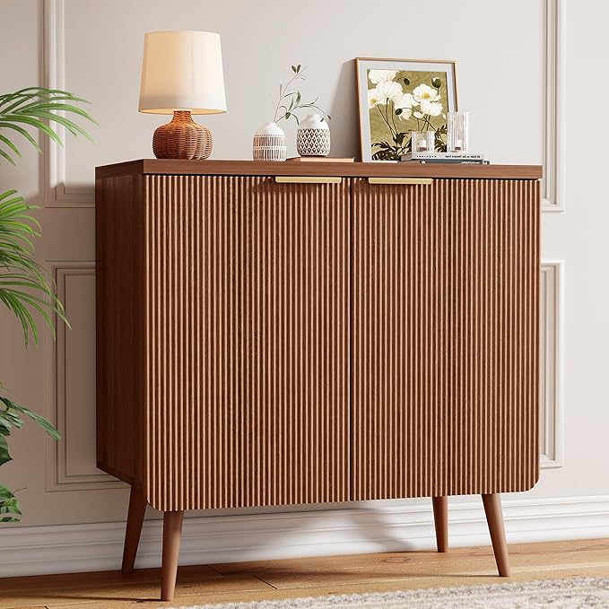 Sideboard Buffet Cabinet with Storage, 2 Doors Wood Entryway Cabinet, Modern Accent Cabinet with Solid Wood Feet & Adjustable Shelves, Multifunctional Console Table for Living Room, Kitchen, Hallway