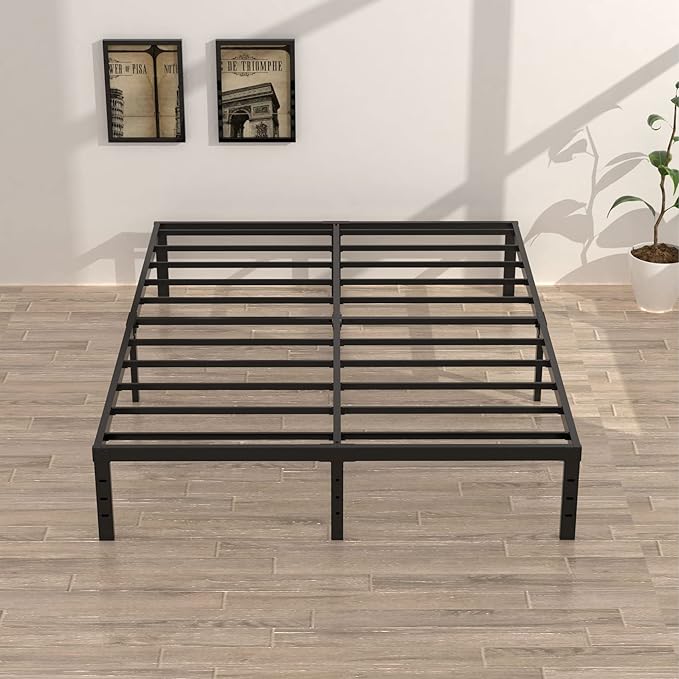 Full Bed Frame No Box Spring Needed, 14 Inch Heavy Duty Metal Platform Bed Frame Full Size with Storage, 2500lbs Steel Slats Support, Easy Assembly, Black