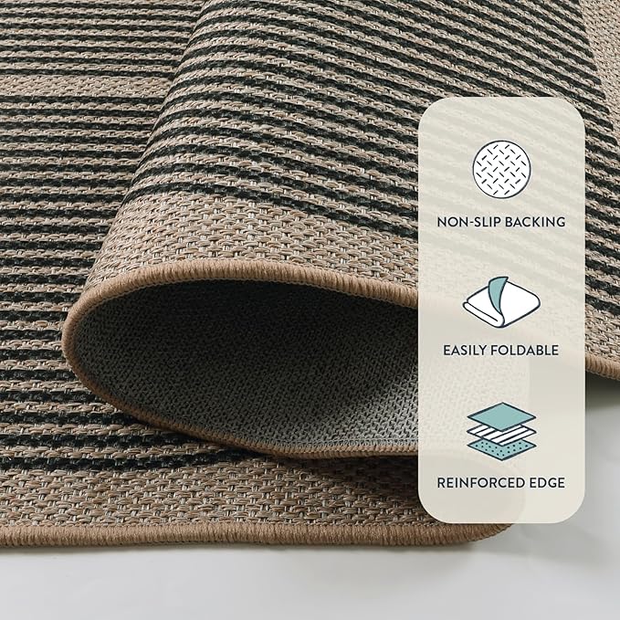 Lahome Modern Rainbow Easy Jute Carpet, 8x10 Living Room Rugs Indoor Outdoor Patio Dining Room Rug, Contemporary Farmhouse Non Slip Non Shedding Carpet for Deck Backyard