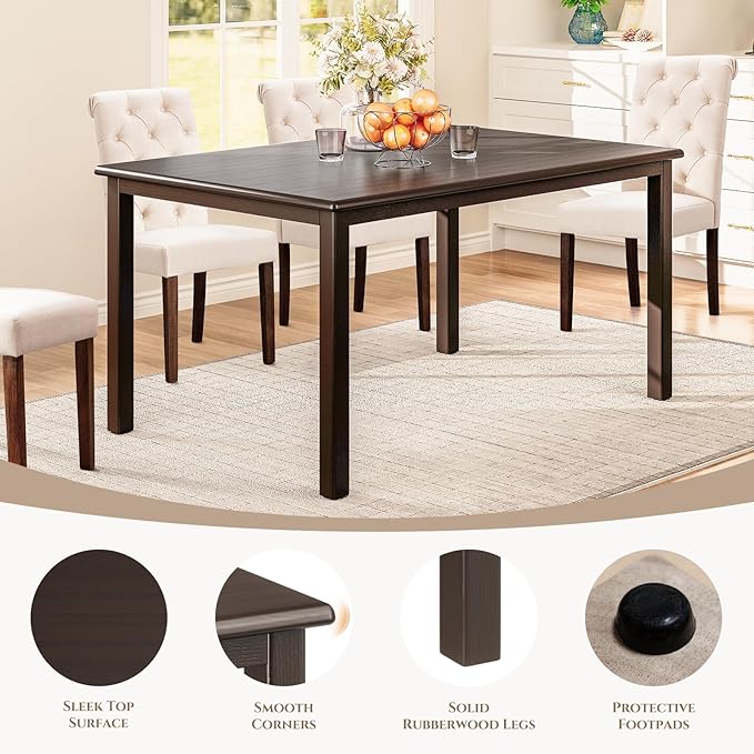 COLAMY 60 Inch Rectangular Kitchen Dining Table for 6, Modern Farmhouse Dining Table Set for 6, Wood Dining Table and Folding Dining Chairs for Kitchen, Dining Room, Restaurant, Brown/Beige