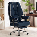 Big and Tall Office Chair 400lbs Wide Seat, Leather High Back Executive Office Chair with Foot Rest, Ergonomic Chairs Lumbar Support for Lower Back Pain Relief (Mesh Dark Blue)