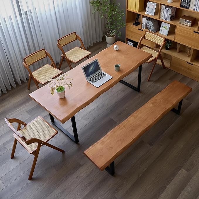 Solid Wood Office Desk with Metal Base Stylish Durable Multi-Size Options Executive Computer Desk or Dining Table Quality Solid Wood Design Perfect for Home Office or Work Environment (Tan55.12in)