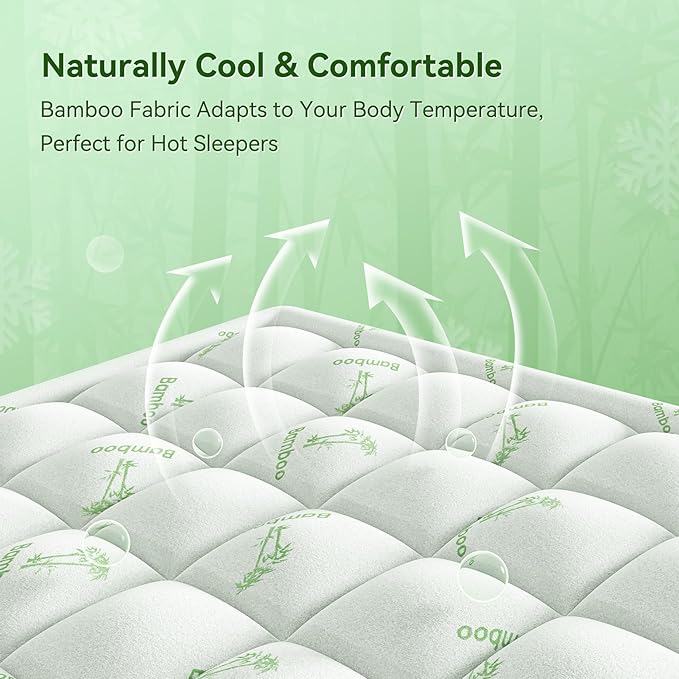 Anluoer Memory Foam Mattress Topper California King for Back Pain, Rayon Derived from Bamboo Pillow Top Mattress Topper for Hot Sleepers,Thick Mattress Pad with 8-21" Deep Pocket, 72x84 Inches, White