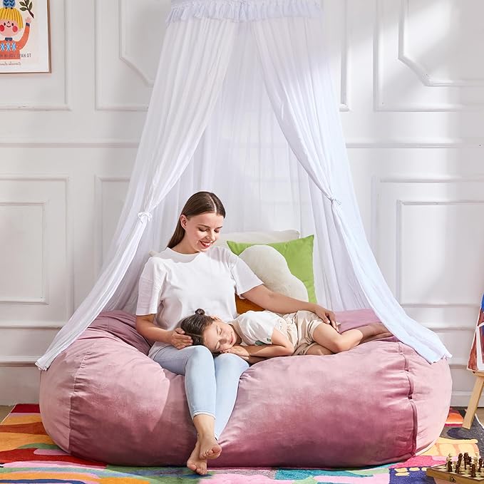 Hobestluk 4FT Bean Bag Chair Large Beanbag with Removable Cover Adult Bean Bag Chair with Portable Handle Desgin for Living Room Bedroom (Pink, 4FT)