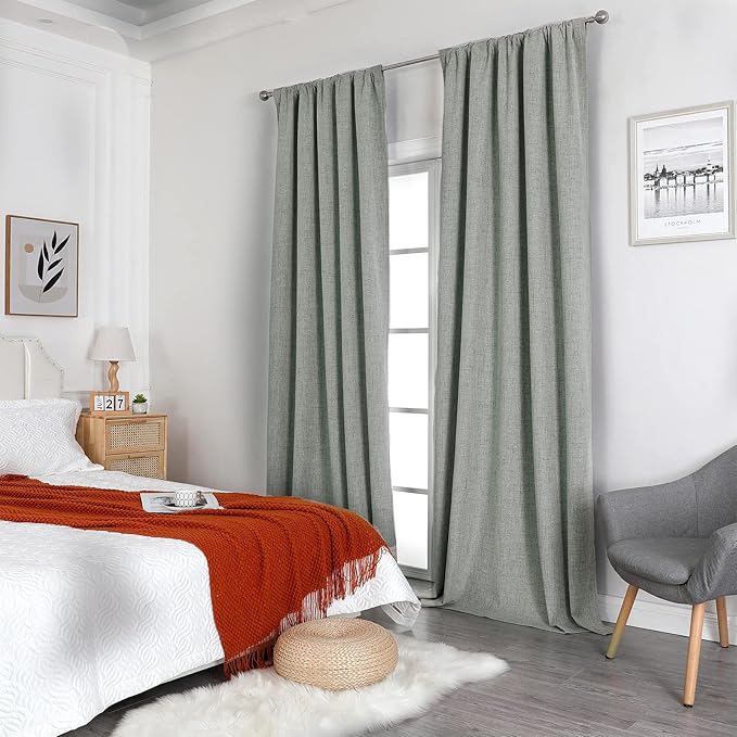 Joydeco Custom 100% Blackout Long Drapes for Bedroom Living Room Blackout Darkening Curtain Thermal Insulated Back tab Rod Pocket 1 Panel(Sage Green,Custom Size)