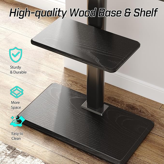 Greenstell TV Stand with Power Outlet & AV Shelf, Universal Floor TV Stand for 32-75 inch TV, Swivel Tall TV Mount Stand, Holds up to 110 LBs,Height Adjustable and Wood Base, Max VESA 600x400mm,Black