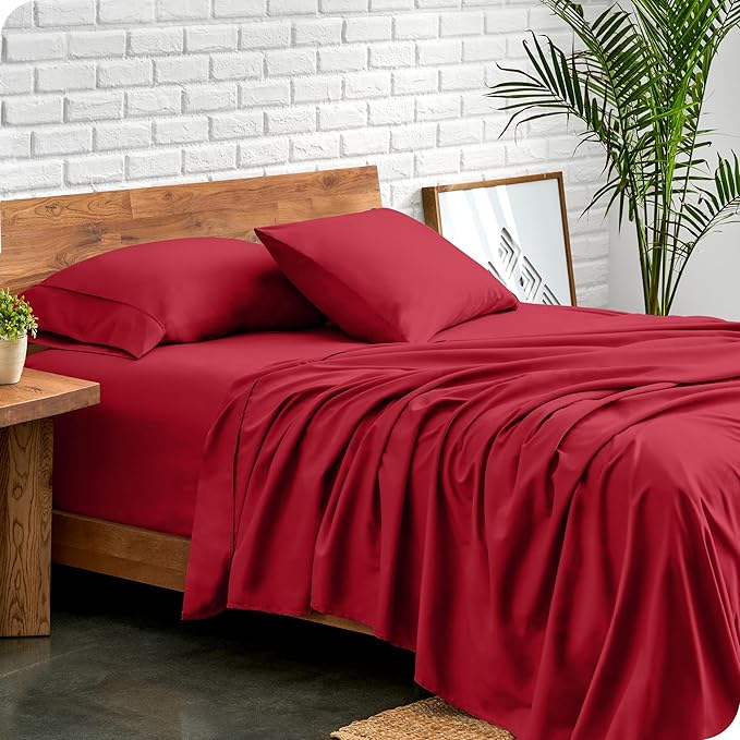 Bare Home Full Sheet Set - Luxury 1800 Ultra-Soft Microfiber Full Bed Sheets - Double Brushed - Deep Pockets - Easy Fit - 4 Piece Set - Bedding Sheets & Pillowcases (Full, Red)