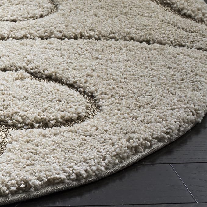 SAFAVIEH Florida Shag Collection 11' Round Cream/Beige SG455 Scrolling Vine Graceful Swirl Textured Non-Shedding Living Room Bedroom Dining Room Entryway Plush 1.2-inch Thick Area Rug