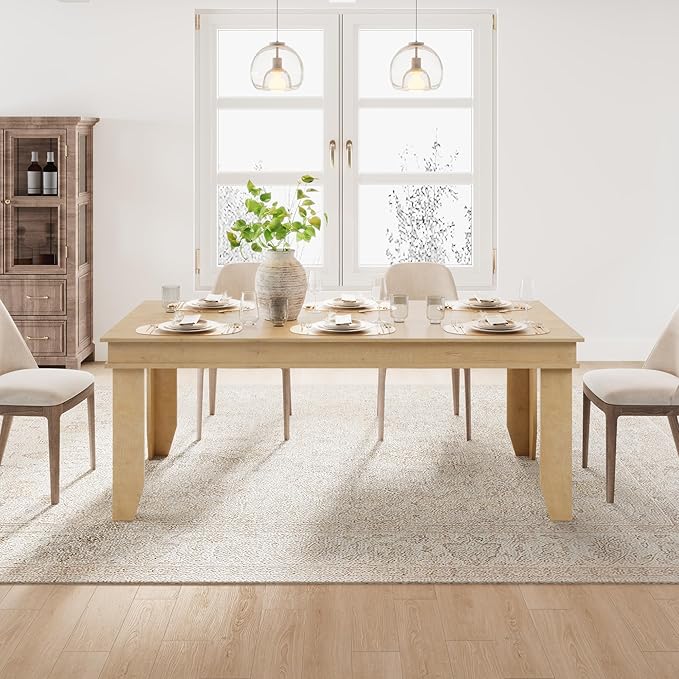GarveeHome Farmhouse Dining Table for 6-8 People, 71" Long Natural Color Kitchen Tables with Wooden Sturdy Frame, 6 Ft Large Rectangular Dinner Table for Living Room, Kitchen, Dining Room