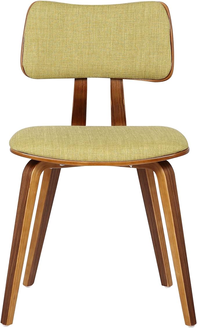 Armen Living Jaguar Mid-Century Dining Chair in Walnut Wood and Green Fabric - Set of 6