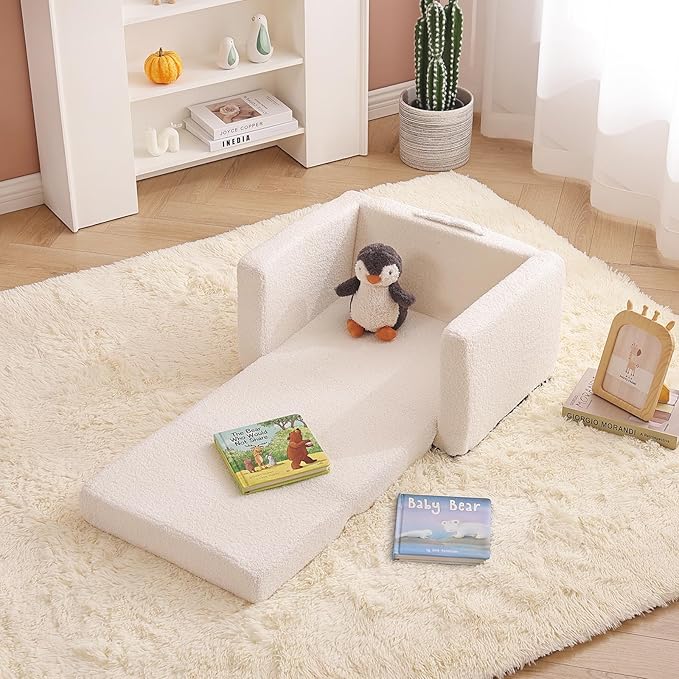 Tiita Kids Sofa, 2-in-1 Toddler Chair, Convertible Children Couch to Lounger, Flip Out Kid Sofas Chair, Toddler Armrest Chairs Bed, Folding Kids Play Sofa for Girl or Boy (Beige)