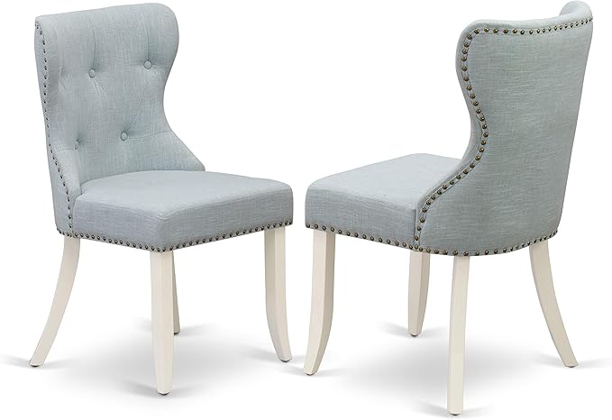 East West Furniture X077SI215-7 7 Piece Dining Table Set Consist of a Rectangle Dining Room Table with X-Legs and 6 Baby Blue Linen Fabric Upholstered Chairs, 40x72 Inch, Multi-Color
