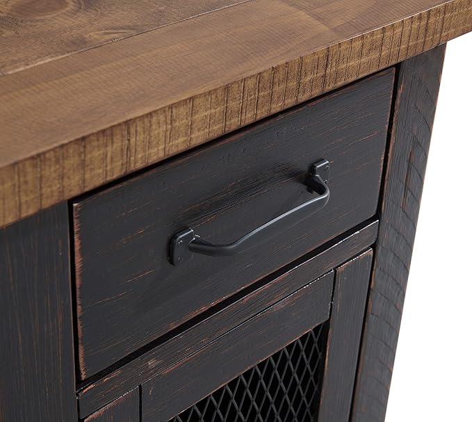 Martin Svensson Home Chairside Table - Antique Black and Honey - Rustic Style - with One Drawer and Cabinet for Storage