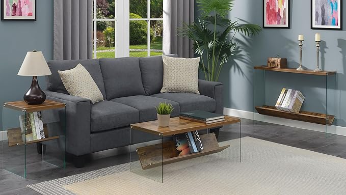 Convenience Concepts SoHo Glass Coffee Table 40" - Modern Living Room Table with Storage Shelf, Contemporary Coffee Table for Family Room, Barnwood