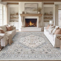 zesthome 8x10 Area Rugs for Living Room,Non-Slip Backing Washable Rugs,Vintage Large Area Rug，Stain Resistant Home Decor Rug (Beige,8'x10')