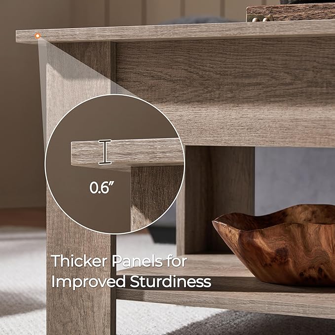 Yaheetech Lift Top Coffee Table with Hidden Compartment and Storage Shelf, Rising Tabletop Dining Table for Living Room Reception Room, 38.6in L, Grey