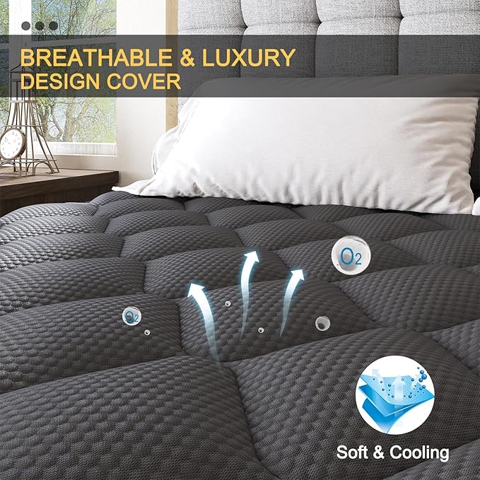 Twin Hybrid Mattress, 12 Inch Medium Mattress Euro Top for Back & Lumbar Support, Individual Pocket Spring Bed for Motion Isolation & Pressure Relief