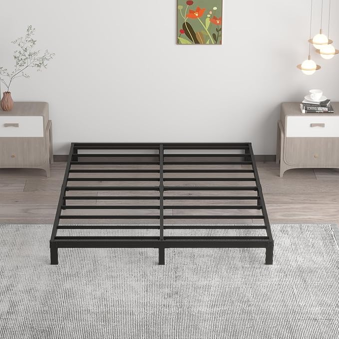 7 Inch Queen Bed Frame No Box Spring Need, Low Profile Metal Platform Bed Frame Queen Size, Heavy Duty Support Bedframes, Easy Assembly