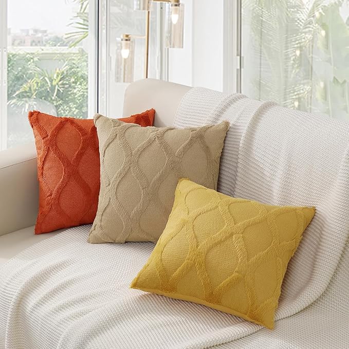 decorUhome Fall Throw Pillow Covers 22x22 Inch Set of 2, Soft Plush Faux Fur Wool Rust Couch Pillow Covers, Decorative Neutral Pillow Cases for Bed Sofa Living Room Home Decor