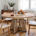 NicBex 47 Inch Round Dining Table, Wooden Dinner Table for 4, Small Farmhouse Kitchen Tables with Cross Base for Dining Room, Kitchen, Living Room, Light Brown