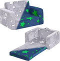 Tiita Kids Chair Couch, Folding Toddler Comfy Sofa Chairs, 2-in-1 Kids Plush Sofa Fold Out, Baby Armrest Chair Sofa to Lounger, Convertible Play Sofas to Bed for Girl or Boy, Grey Star