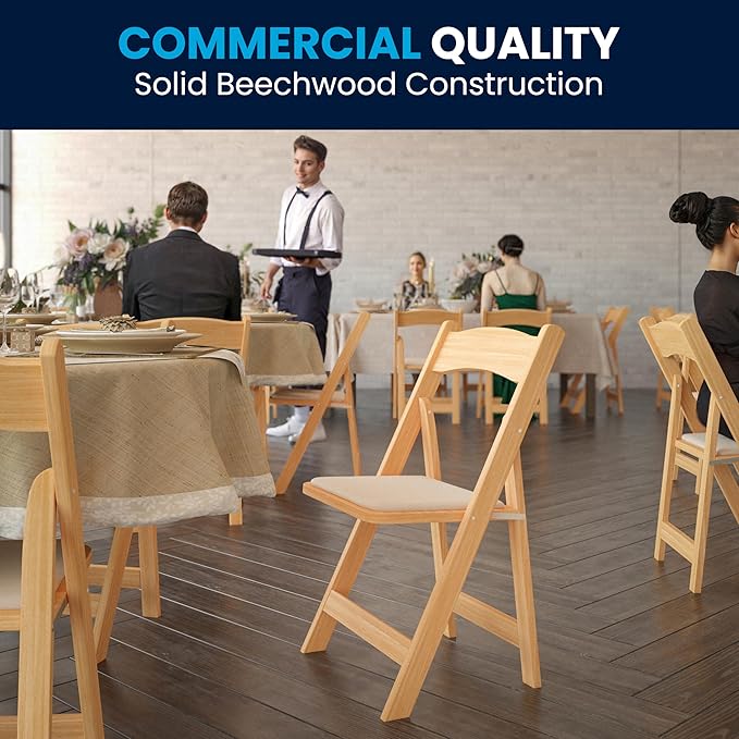 Flash Furniture 2 Pack HERCULES Series Natural Wood Folding Chair with Vinyl Padded Seat