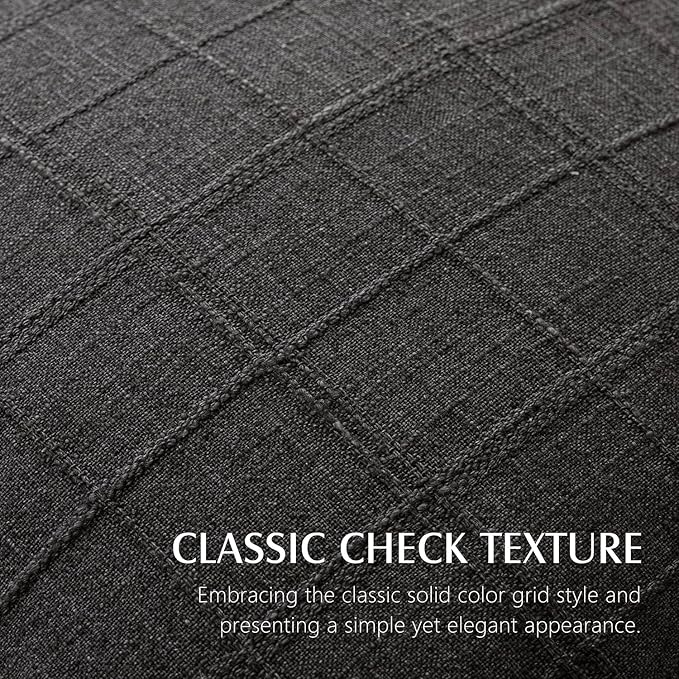 Foindtower Set of 2 Decorative Linen Check Throw Pillow Covers Neutral Farmhouse Vintage Cushion Covers Modern Boho Home Decor for Sofa Chair Couch Bedroom Living Room Outdoor,22×22 Inch,Charcoal