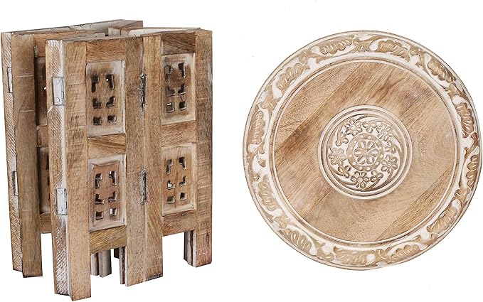 Versatile Octagonal Wooden Table – 12" Round Top, 12" Height – Rustic White-Wash Coffee Table, Side Table, or End Table for Living Room, Bedroom, or Kids’ Room