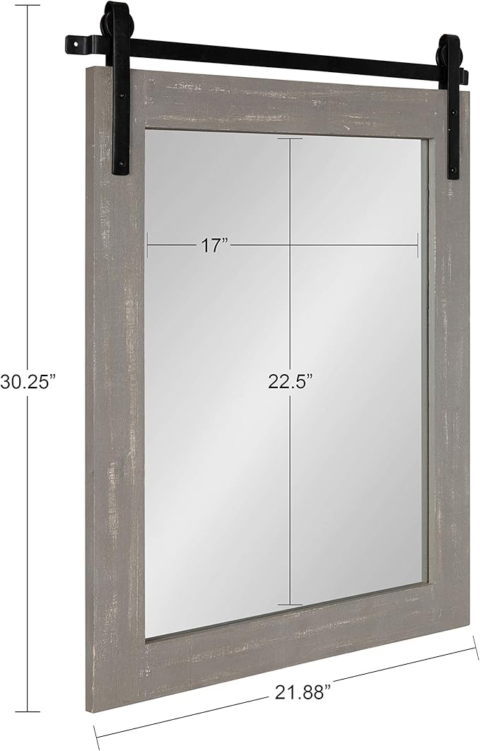 Kate and Laurel Cates Rustic Wall Mirror, 22" x 30" Rustic Gray, Farmhouse Barn Door-Inspired Wall Decor