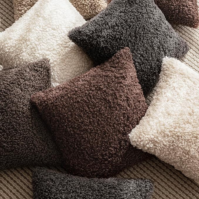 Foindtower 2 Pieces 26x26 Inch Dark Gray, Faux Fur Throw Pillow Cover Accent Sherpa Furry Pillow Covers Fuzzy Soft Pillowcases Cozy Sheepskin Decorative Fleece Cushion Case for Bed Couch Living Room