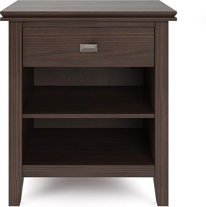 SIMPLIHOME Artisan SOLID WOOD 24 inch Wide Transitional Bedside Nightstand Table in Warm Walnut Brown for the Living Room and Bedroom