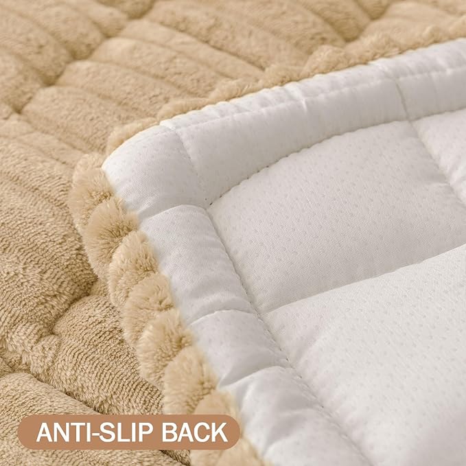 Smiry Couch Cover for Dogs Washable, Non Slip Fuzzy Pet Couch Covers for 3 Cushion Sofa Pet Friendly, Thick Soft Sofa Slipcovers Cushion Protector (Camel, 27.6" x 59")
