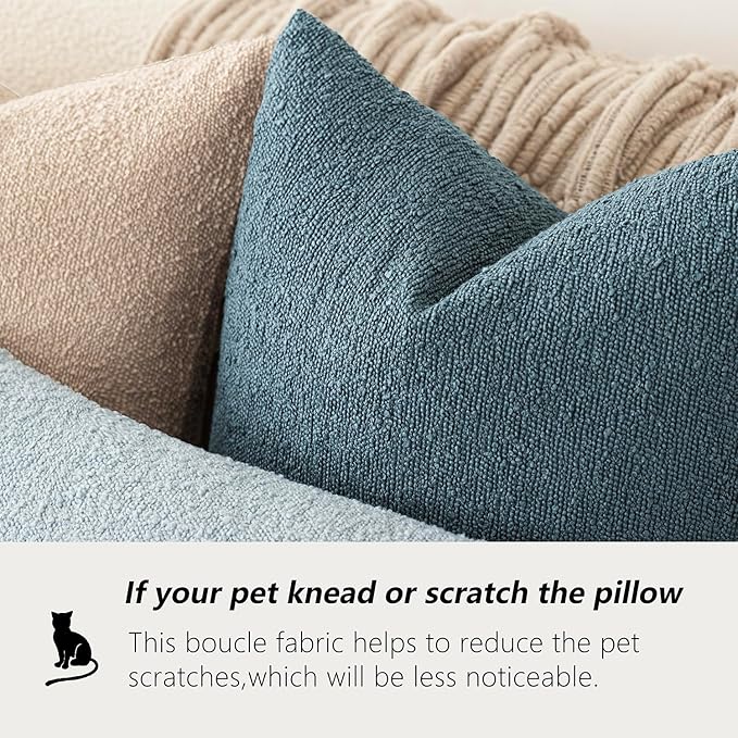 Foindtower Pack of 2, Decorative Textured Boucle Throw Pillow Covers Accent Solid Pillow Cases Cozy Soft Couch Cushion Case for Chair Sofa Bedroom Living Room Home Decor 22x22 Inch Misty Blue