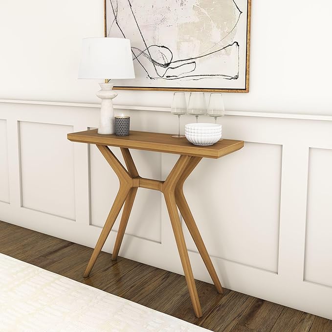 Plank+Beam Verso Console Table, 36 Inch Solid Wood Modern Sofa Table, Narrow Entryway Table for Hallway, Behind The Couch, Living Room, Foyer, Pecan