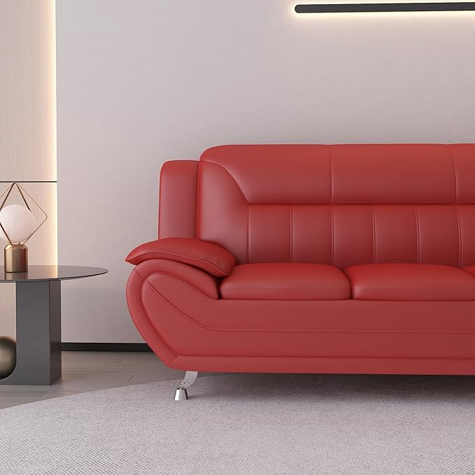 Container Furniture Direct Michael Modern Faux Leather Upholstered Stainless Steel Legs Living Room, Chair, Loveseat, Sofa, White Dove