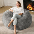 Hobestluk 4ft Bean Bag Chairs for Adults Large Beanbag Chair with Chevron Plush Fur Cover Big Bean Bag Chair for Living Room Bedroom Dorm Office - Grey (44” x 44” x 24”)