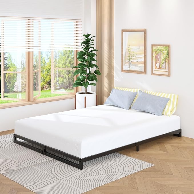 6 Inch Full Size Bed Frame No Box Spring Needed, Heavy Duty Metal Platform Beds with Sturdy Steal Slats for Mattress Foundation, Easy Assembly, Noise Free, Black