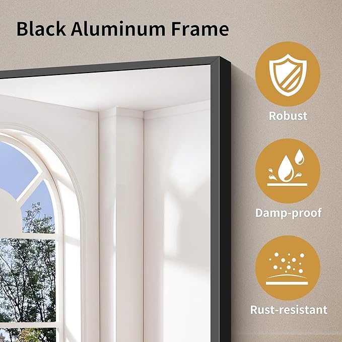 YIROMAN Bathroom Mirror 48"x24", Large Matte Black Bathroom Mirror for Over Sink with Aluminum Frame, Rectangular Vanity Mirror with Right Angle, Wall Mirror Hangs Horizontal or Vertical, Shatterproof