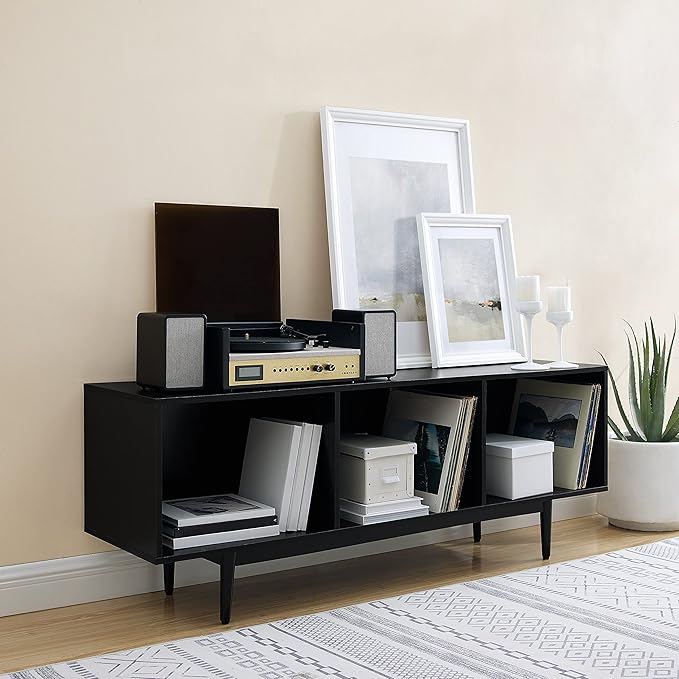 Crosley Furniture Liam Large Vinyl Record Storage TV Stand and Entertainment Center, Media Console, Black