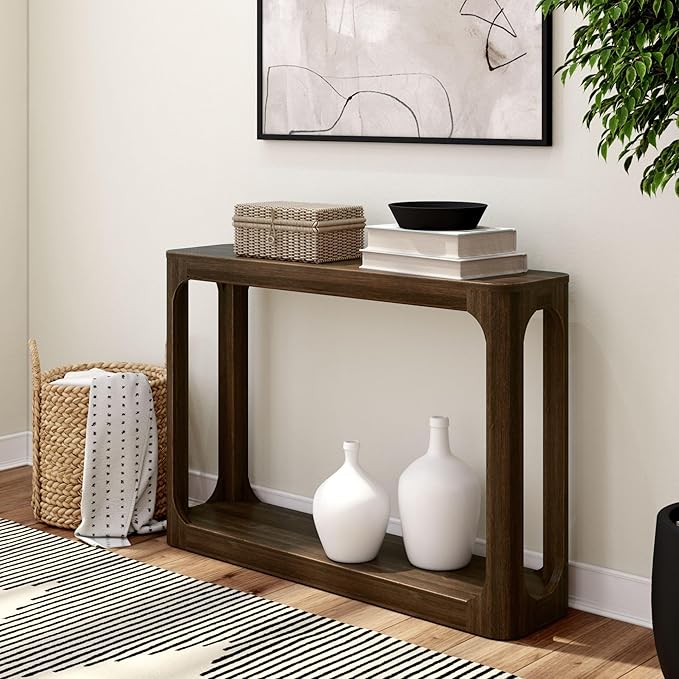 Plank+Beam Forma Console Table, 46 Inch, Solid Wood Sofa Table, Entryway Table for Hallway, Narrow Behind The Couch Table, Console Tables for Entryway, Living Room, Foyer, Easy Assembly, Walnut