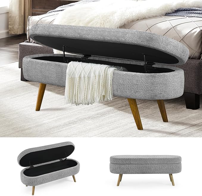 NicBex Ottoman Bench with Storage for Bedroom, 43.5" Upholstered End of Bed Bench with Rubber Wood Legs, Linen Storage Bench for Living Room or Entryway,