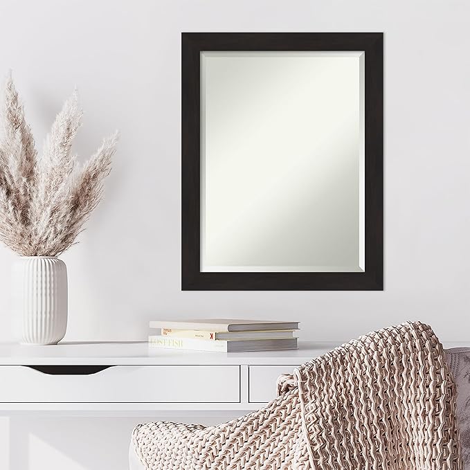 Amanti Art Brown Wall Mirror 28x22 Furniture Espresso Narrow Rectangle Bathroom Mirror for Wall Decor Living Room, Medium Casual Frame, Hangs Horizonally and Vertically, Bathroom Decor, Beveled Edge