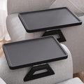 2 Pack Couch Arm Tray,Bamboo Folding Sofa Tray,Sofa Armrest Trays Clip-On Couch Desk for Drinks,Snacks,Phone,Remote Control（Black）