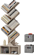 Vagusicc 6 Tier Tree Bookshelf, Small Bookcase with Storage Cabinet, Modern Tall Narrow Bookshelves Organizer, Floor Standing Book Shelf for Bedroom/Living Room/Home Office/Corner, Rustic Greige