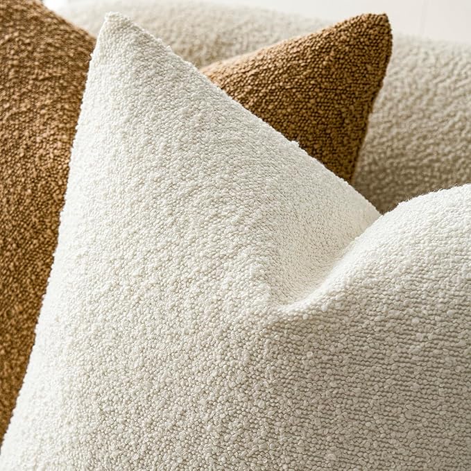 Foindtower Pack of 2, 20 x 20 Inch, Decorative Textured Boucle Throw Pillow Covers Accent Solid Pillow Cases Cozy Soft Couch Cushion Case for Chair Sofa Bedroom Living Room Home Decor, Cream White